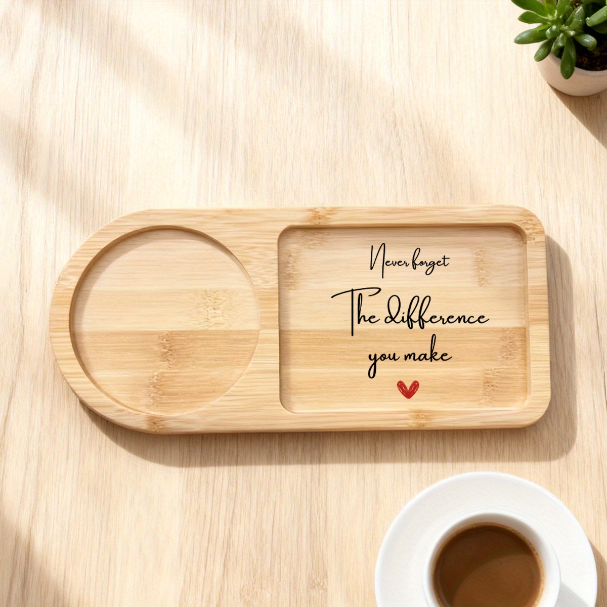 TEMU Plateau rectangulaire en bois naturel avec bordure, 1 pièce - Plateau à thé et à café, convient pour de pendaison de crémaillère et de mariage,