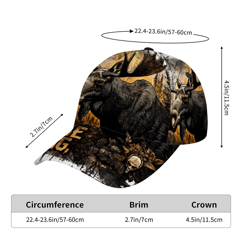TEMU 1pc Of Moose Hunting Themed Cap - A Fashionable And Comfy Duckbill Hat Made From Lightweight Polyester, Ideal For Travel And Everyday Use