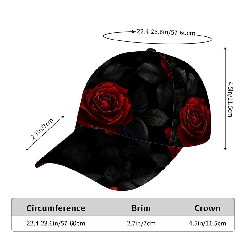 TEMU 1pc Red Roses Print Adjustable Snapbill Cap - Lightweight Baseball Hat Suitable For Daily Wear, Christmas Parties & Group Events, Classic Unisex
