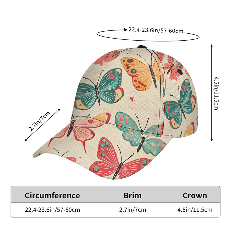 TEMU 1pc Casquette de Baseball à Motif Papillon - Chapeau à Bec de Canard Élégant et Confortable, Matériau Polyester Léger, Idéal pour les Voyages et