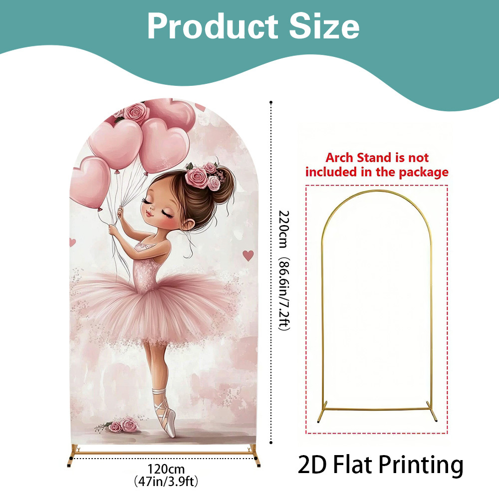TEMU 2d Flat, 2d Flat - 2d Flat, 2d Flat - 1pc A Flat 2d Banner Arch Backdrop Made Of Polyester, Featuring A Valentine's Day Ballerina With Balloons