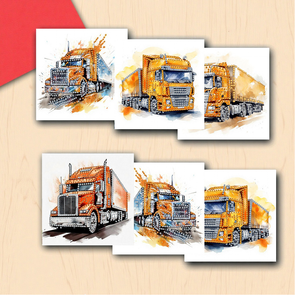 TEMU 6 Cartes d'anniversaire uniques et sur le thème des camions avec motif de diamant art. Le kit de bricolage pour carte de peinture ronde à strass