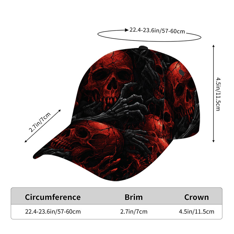 E-shop 1 Stück 1 Stück 1 Stück 1 Stück für Halloween & für Weihnachten Totenkopf-Druck Snapback-Mütze - Verstellbare Leichte Polyester-Baseballkappe