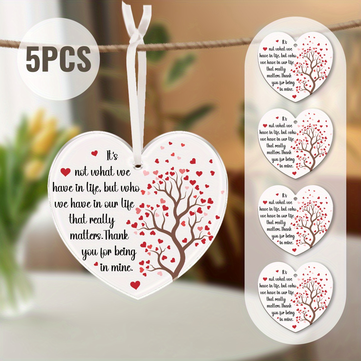 TEMU 2d Flat, 5pcs " Not Have...but Who We Have" Heart Ornaments With Hanging Strings - Inspirational Quote Decor Suitable For Weddings, Valentine's,