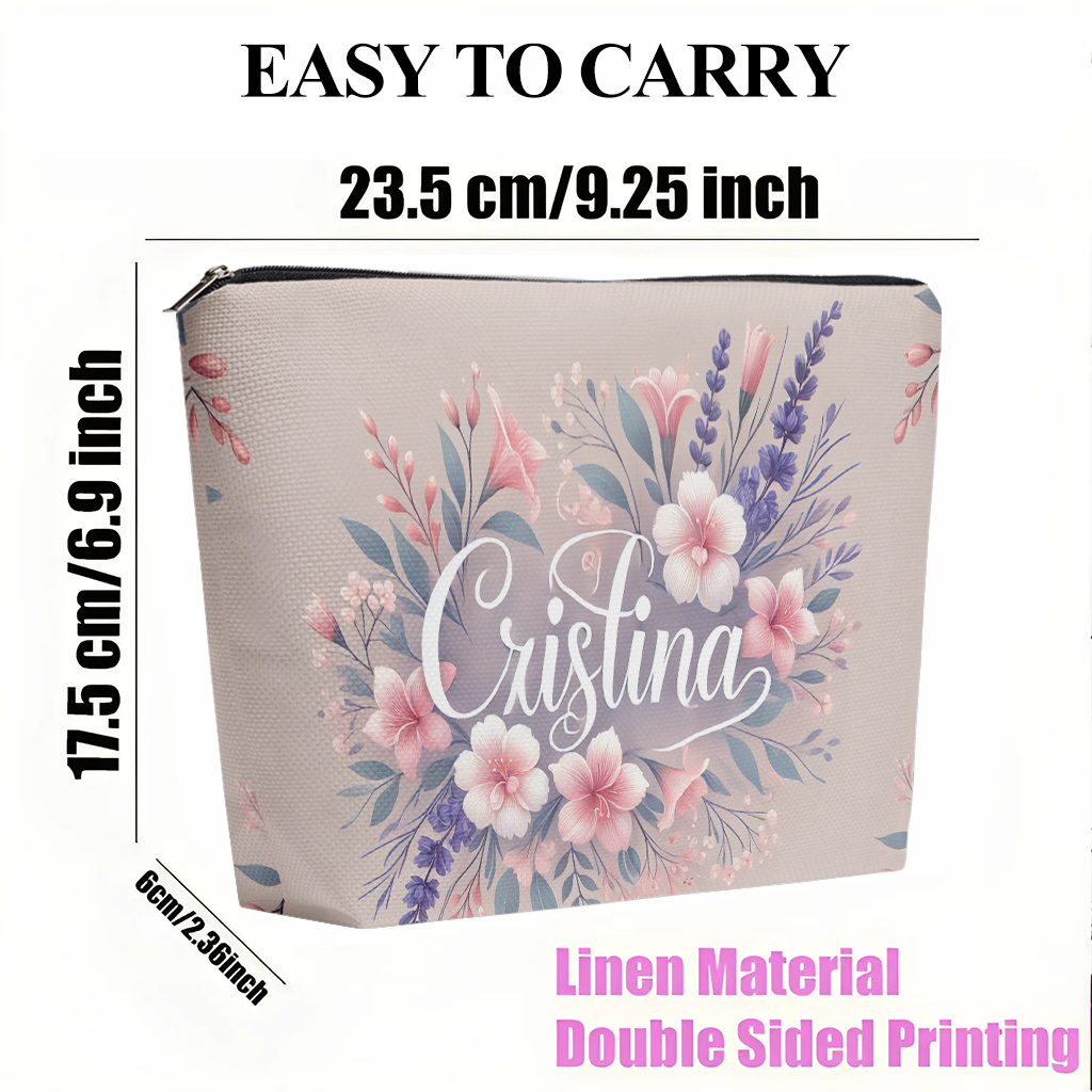 TEMU 1 Makeup Bag, Floral Women's Makeup Bag With A Name Around It, Double-sided Print, Zipper Closure, Multi-functional Cosmetic Organizer Pouch,