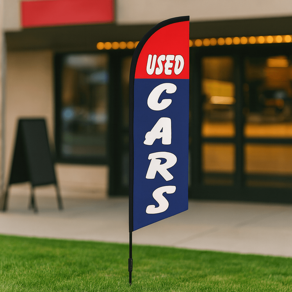TEMU Used Feather Flag, 8.5 Feet Tall (flagpole Available For Purchase In-store). Made Of Polyester Fabric, Double-sided Display,, , Wind-, And