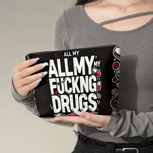makeup bag 1pc pills medicine message linen cosmetic bag for women double sided print with zipper closure multi functional organizer for makeup pencils travel essentials ideal gift for friends