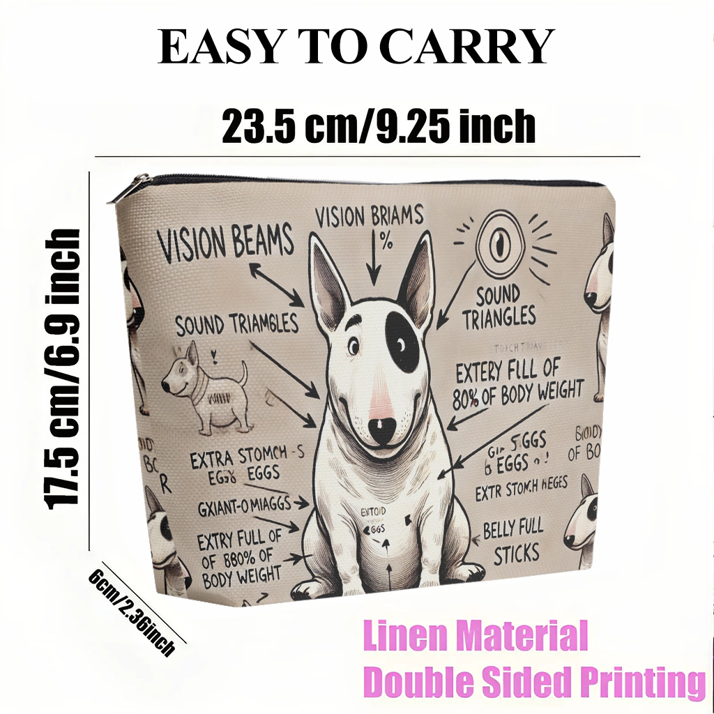 TEMU Makeup Bag 1pc, Cute Bull Terrier Anatomy Cosmetic Bag For Women, Double-sided Print With Zipper Closure, Multi-functional Organizer For Makeup,