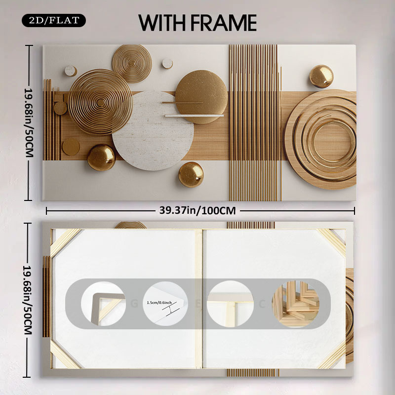 TEMU 1pc Large Canvas Art | Golden Geometric Composition Modern Wall Decoration For Living Room, Bedroom, Office, Or Dining Room | Perfect Gift Idea,