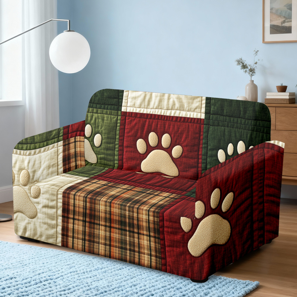 TEMU 1pc Stylish And Versatile Style Holiday Paw Print Quilt Sofa Cover - Elastic Fabric Conforms To Sofa ; Shoulder Strap Prevents Shifting; Machine