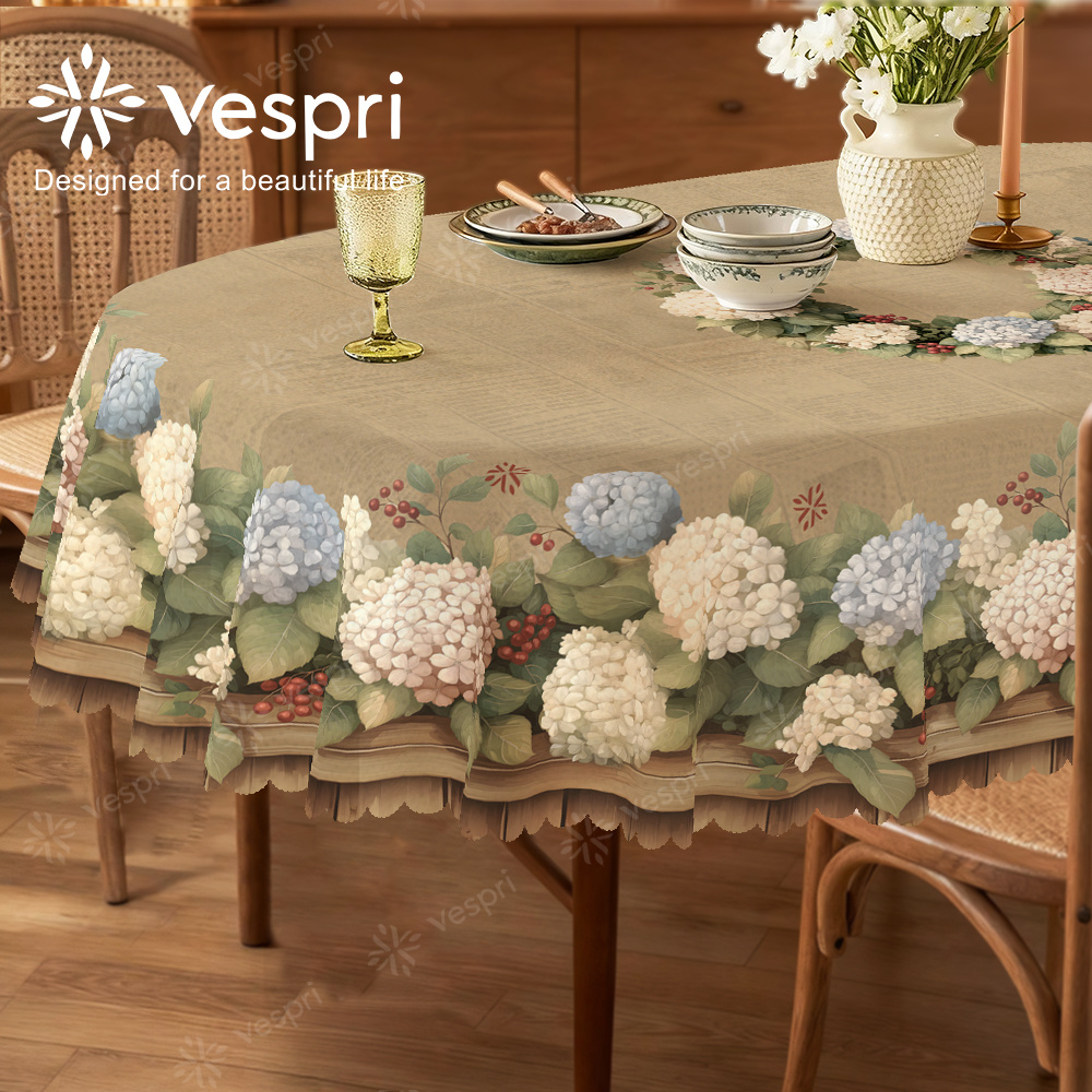 TEMU Mother's Day Tablecloth, Spring Tablecloth, Beige And White Decoration, Green Leaves And Flowers, European Style, Round, Rectangular, Oval,
