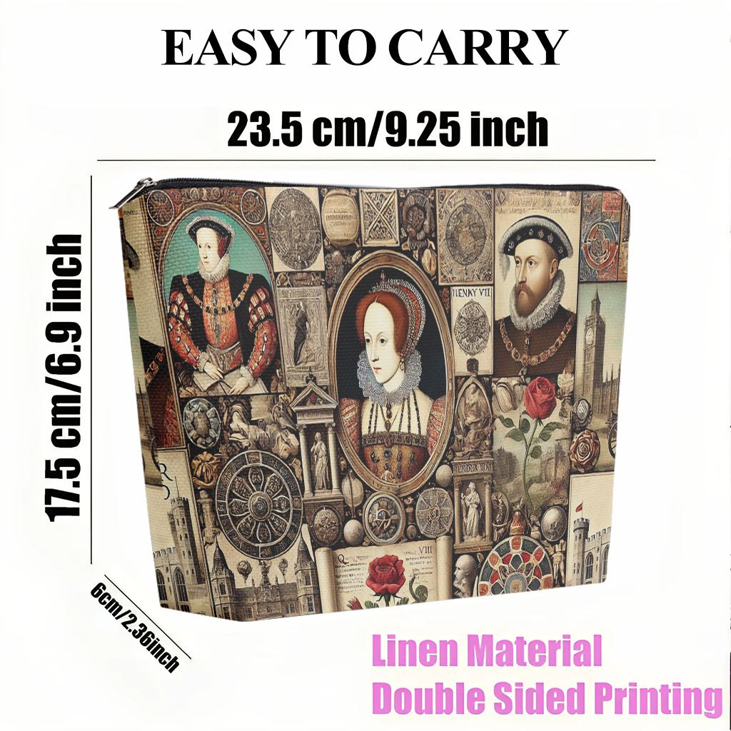 TEMU 1 Makeup Bag, Women's Makeup Bag With British Period Historical Elements, Double-sided Print, Zipper Closure, Multi-functional Cosmetic