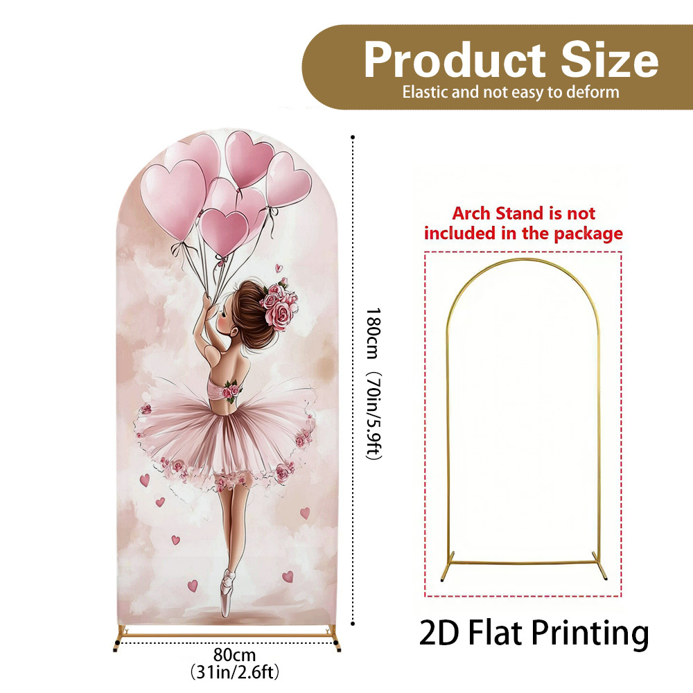 TEMU 1pc 2d Flat Banner Arch Backdrop - Photography Backdrop With Valentine's Day Ballerina With Balloons Design For Retirement Parties, Thanksgiving