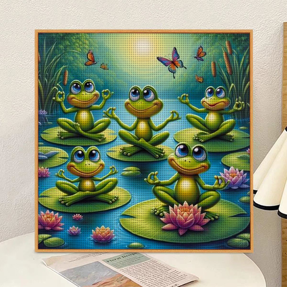 11CT Frameless DIY Cross Stitch Kit, Five Frogs Meditate