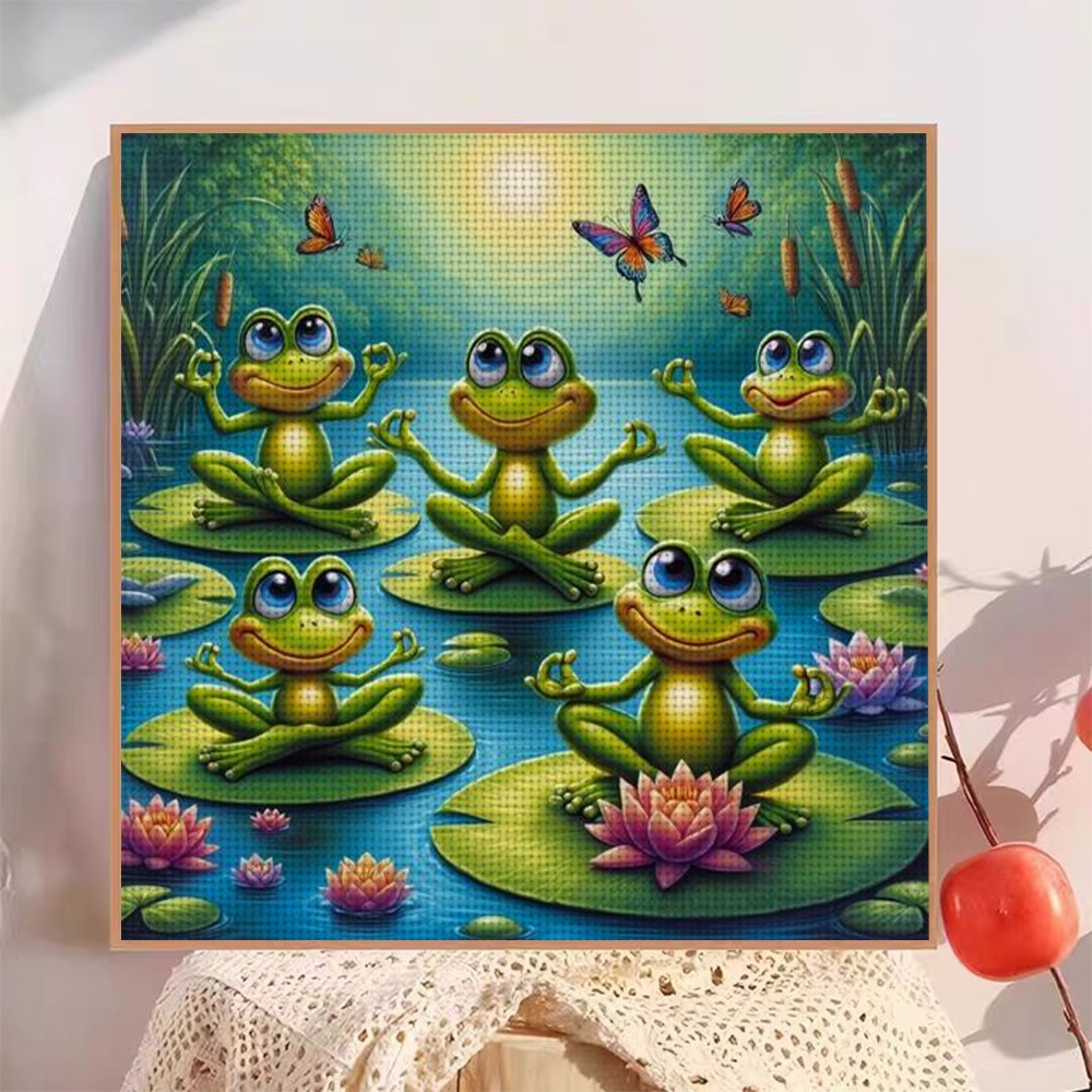 11CT Frameless DIY Cross Stitch Kit, Five Frogs Meditate