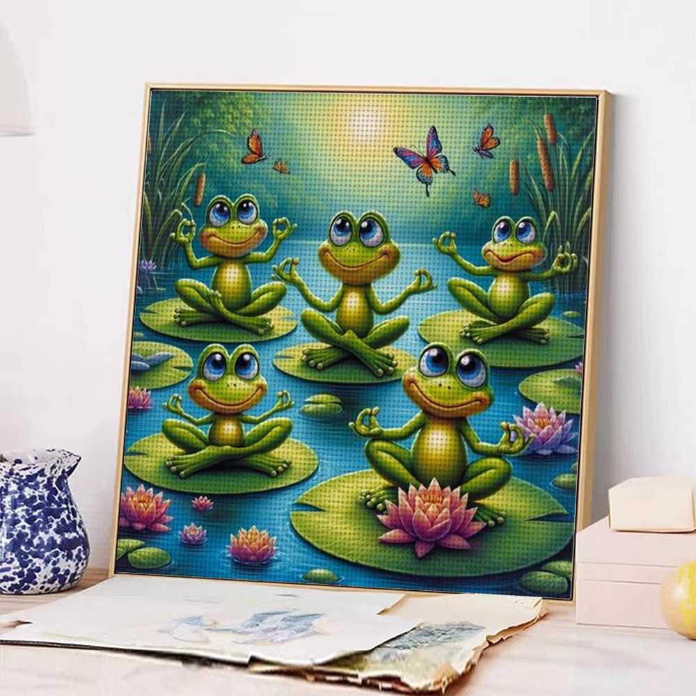 11CT Frameless DIY Cross Stitch Kit, Five Frogs Meditate