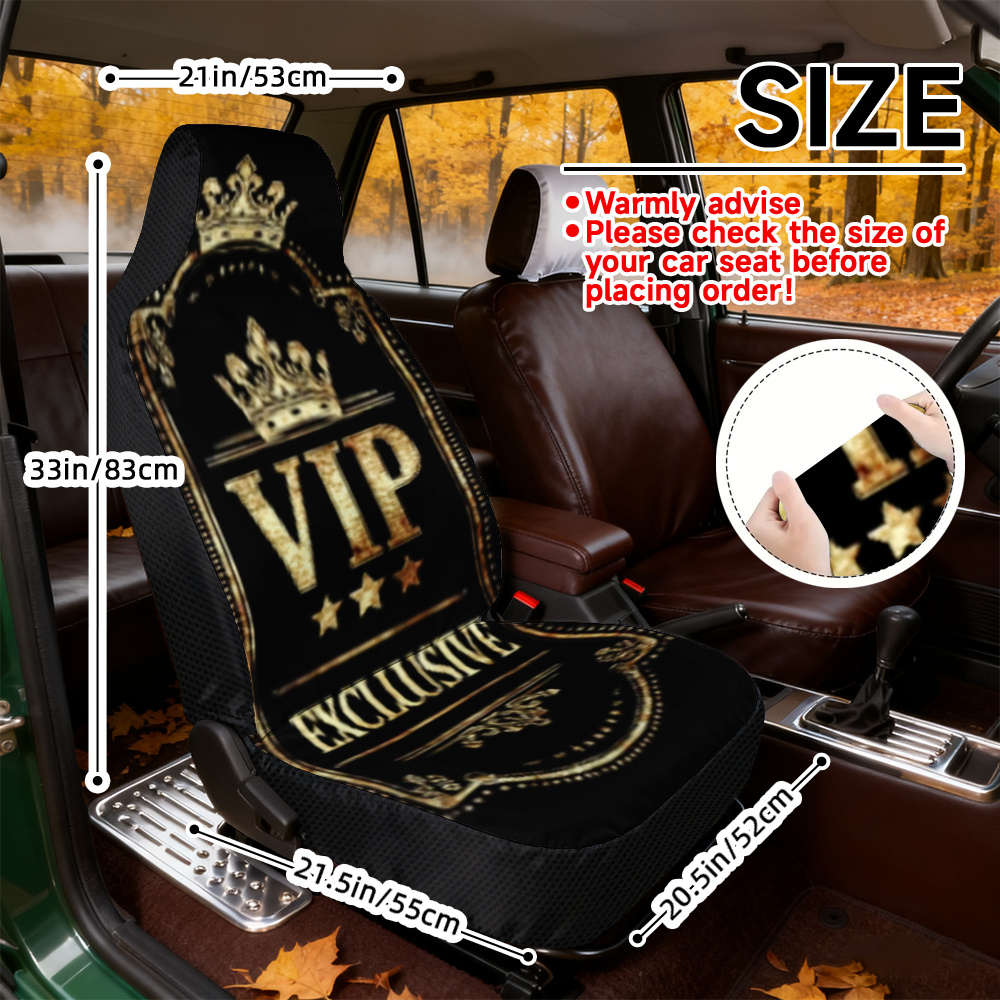 TEMU 2d Flat Printing, 2pcs, Royal Vip Badge Pattern Seat Covers, And Washable, Compatible With Most Sedan And Suv Front Seats, Perfect For Holiday