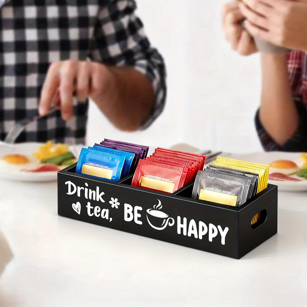 TEMU This Tea Bag Storage Box With 3 Compartments Enhances Drinking Experience. Designed For Tea Enthusiasts, A Wooden Box With Handles On Either