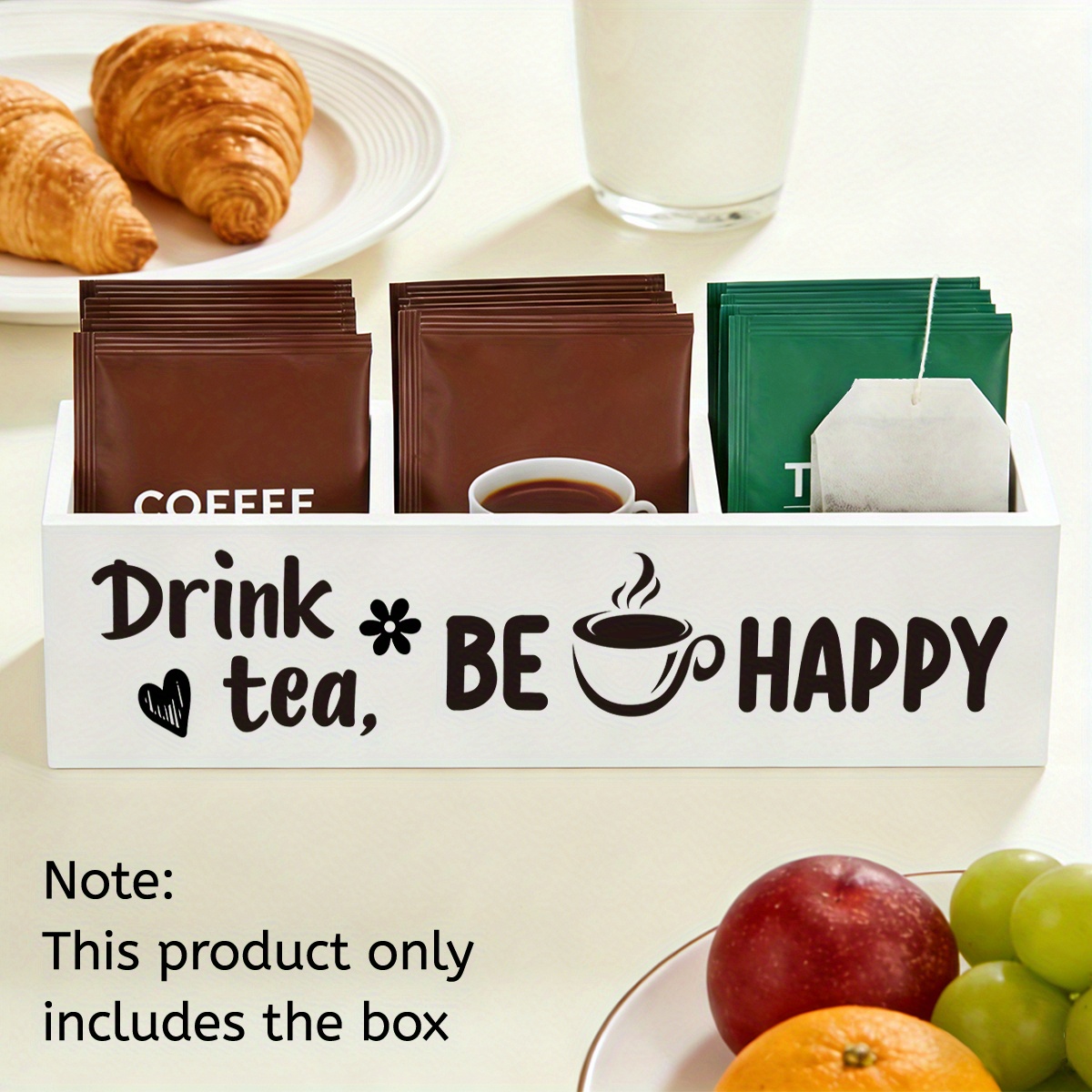 TEMU This Tea Bag Storage Box With 3 Compartments Enhances Drinking Experience. Designed For Tea Enthusiasts, A Wooden Box With Handles On Either