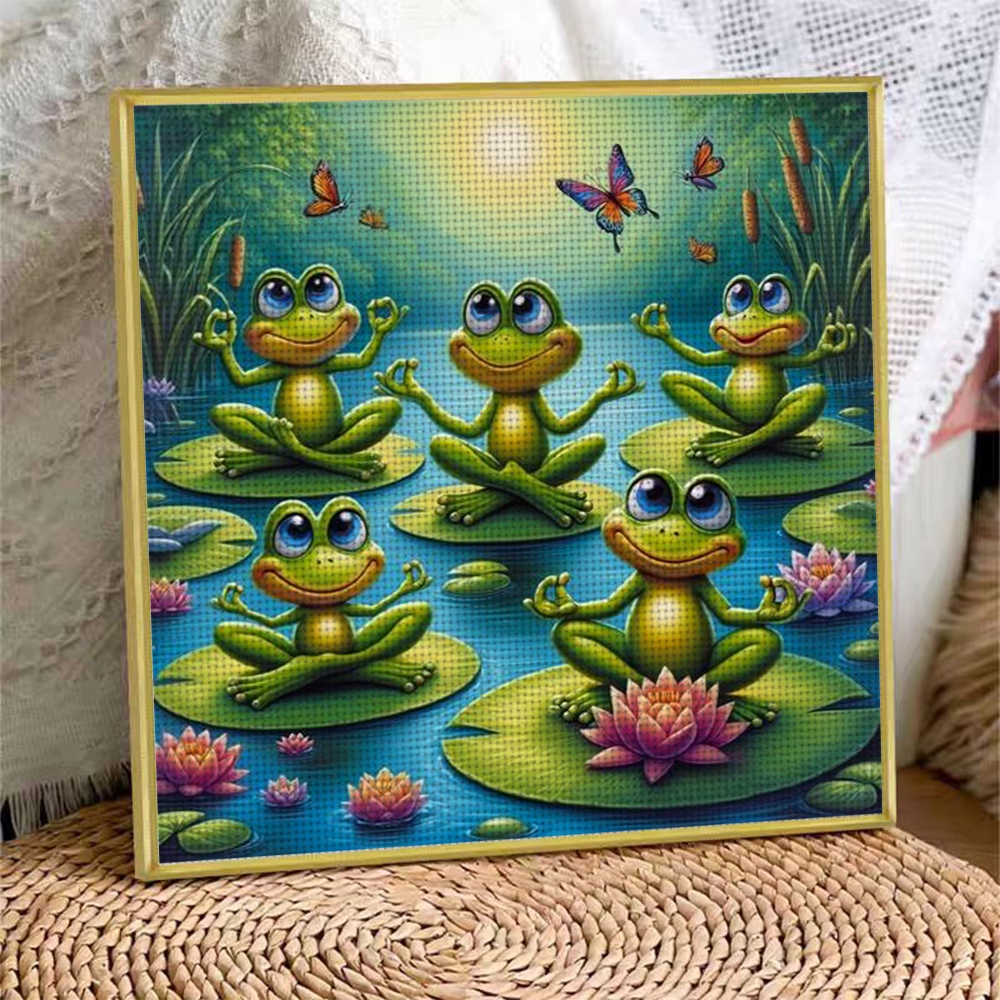 11CT Frameless DIY Cross Stitch Kit, Five Frogs Meditate