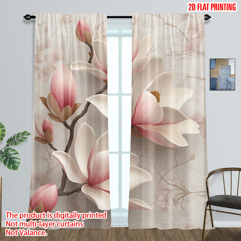 item picture 2d flat 2d flat set of 2 elegant magnolia   print curtains designed to   rooms   enhancing your  