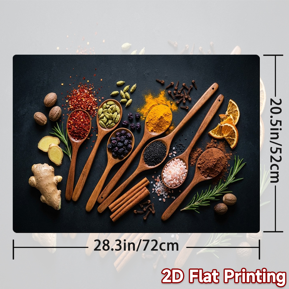 TEMU 1pc, 2d, Design Featuring Spices On Spoons, An Induction Stove Top Protector – Ideal For Induction Cooktops, A Stylish Kitchen Accessory