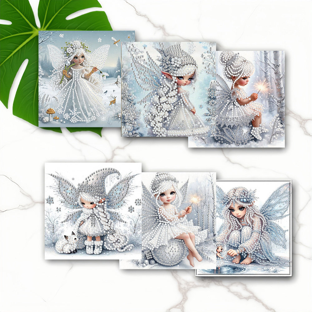 TEMU 6 Unique And Creative Cartoon Beautiful -themed Birthday Cards With Design. The Diy Round Rhinestone Painting Card Craft Kit Includes 6 Cards, 6