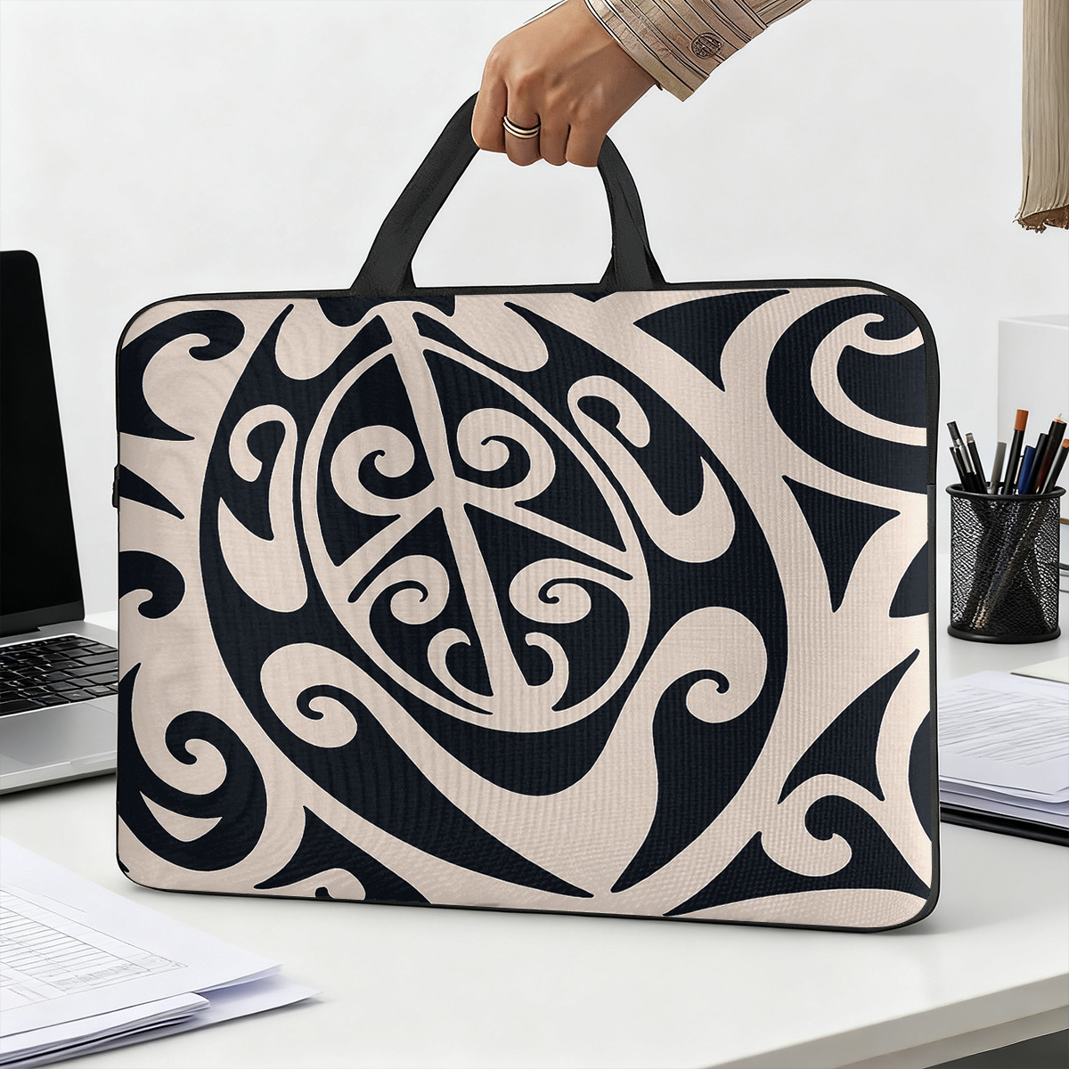 TEMU Maori Pattern Designed Laptop Bag Laptop Case, Trendy Portable Notebook Bag Computer Bag Laptop Protector For 13/14/15/16/17inch Computer, Ideal