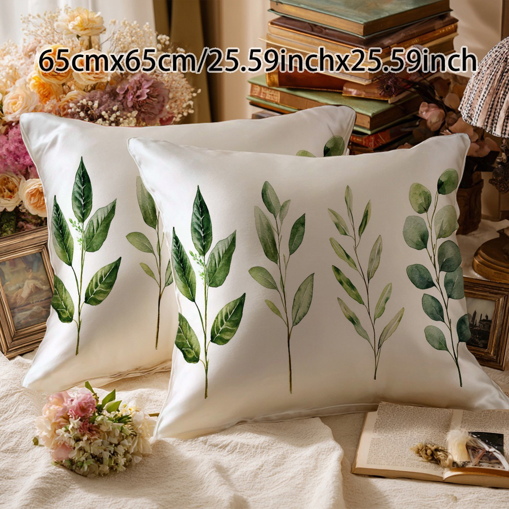 TEMU 2pcss Silk Single-sided Printed Pillowcases/bedding/bed Pillowcases (pillow Inserts Not Included), And , Fresh Greenery Pattern, 2pcs Set Gift