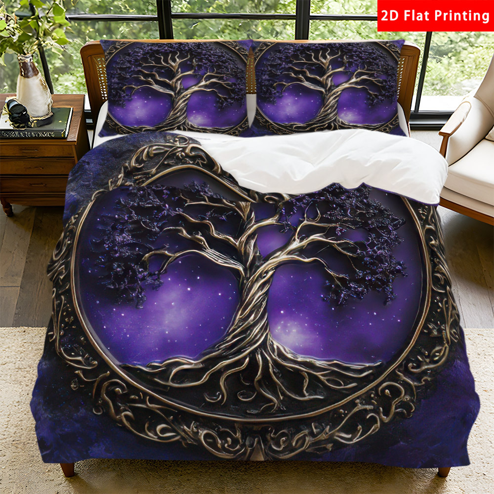 TEMU Latacaca 2/3pcs 2d Flat Mystical Tree Of Life Duvet Cover Set Tree Of Life Bedding Set Quilt Cover 1 Duvet Cover   1/2 Pillowcases Decorative
