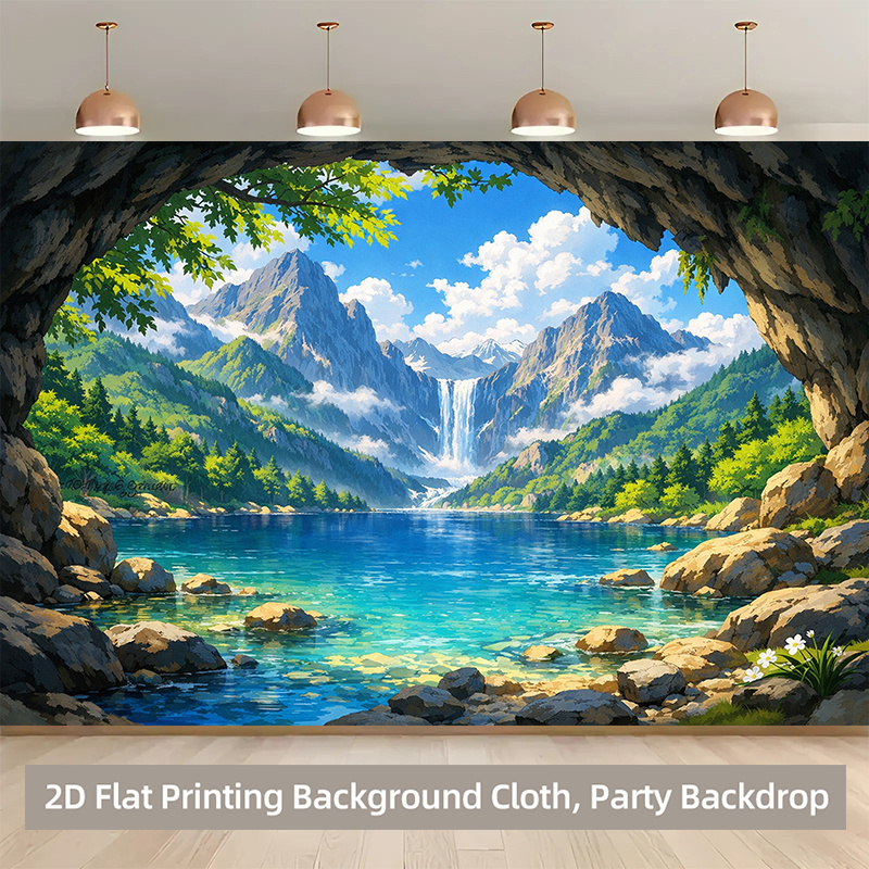 Realistic Lakeside Forest Backdrop