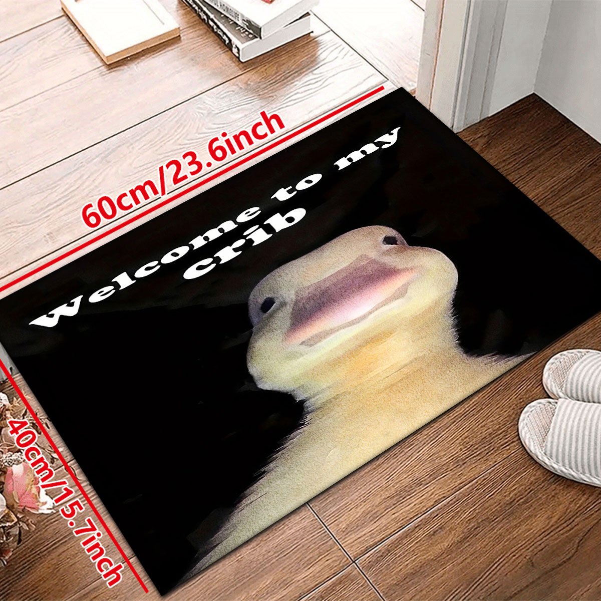 TEMU [Product] Cartoon Eend + "Welcome to " Slogan Mat, Gemaakt van Velvet met een van 5mm en een Antislip Achterkant, Weegt Meer dan 850 Grammen Per