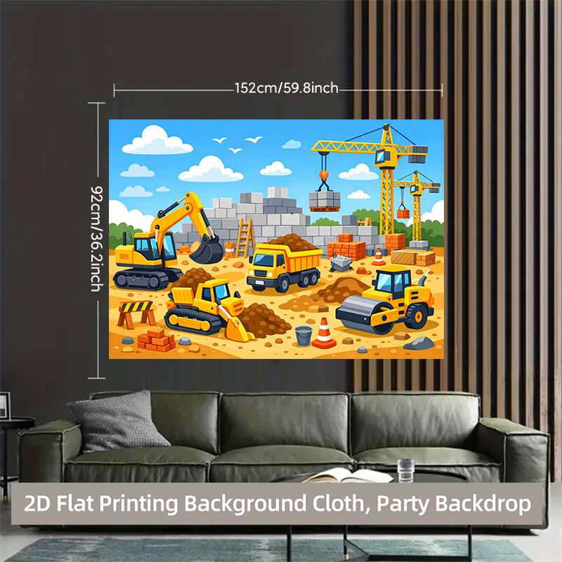 TEMU 2d Flat, 2d Flat Printing Backdrop Banner 1pc, Vehicle Construction In Progress Background Cloth Party Banner, Durable Photography Backdrop For