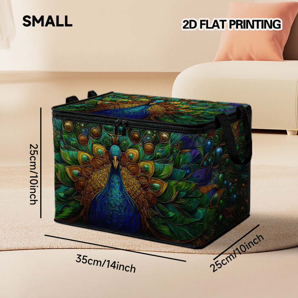 TEMU 1pc Peacock Stained Books Storage Basket | Polyester, Closure, Great For Office Supplies, Bedroom Closet Storage, Seasonal Decor, Magazines,