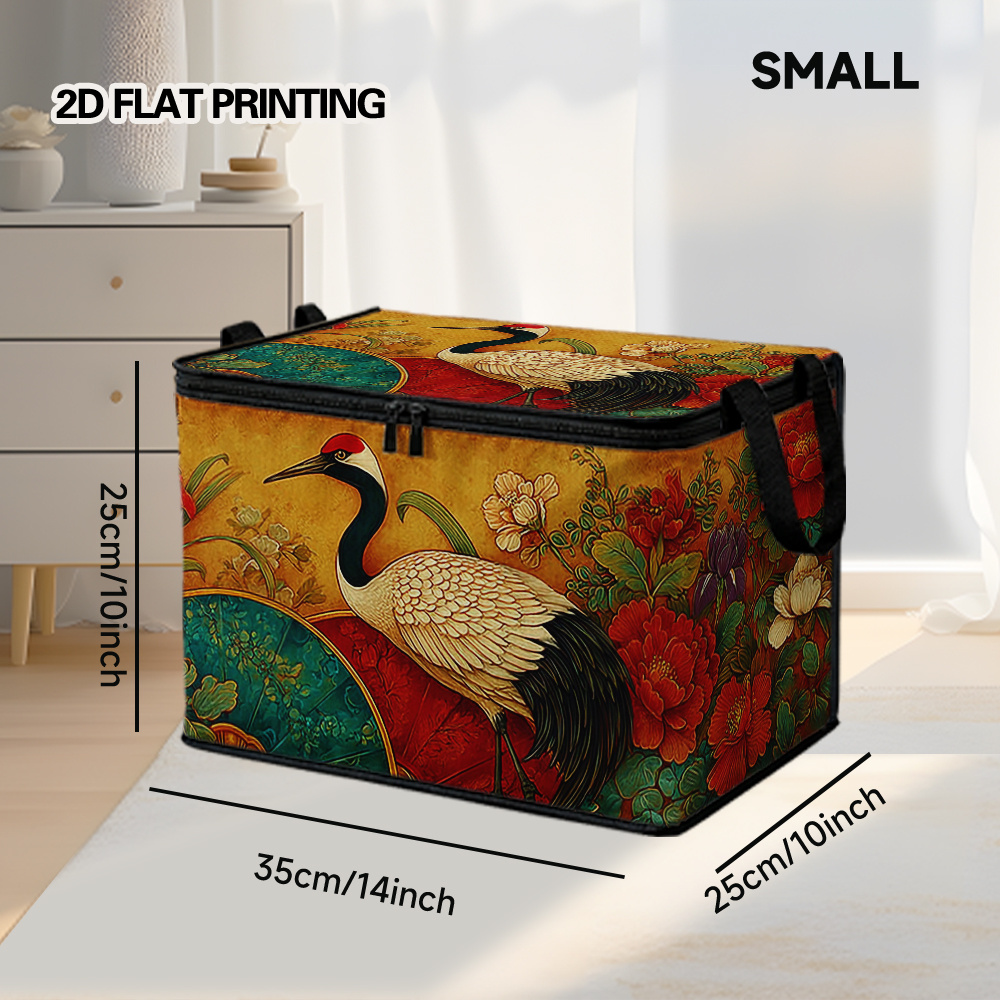 TEMU 1pc Crane Blossoms Japanese Vintage Art Pattern Storage Basket | Polyester, , Large Capacity, Great For Dog Supplies, Cat Accessories, Laundry