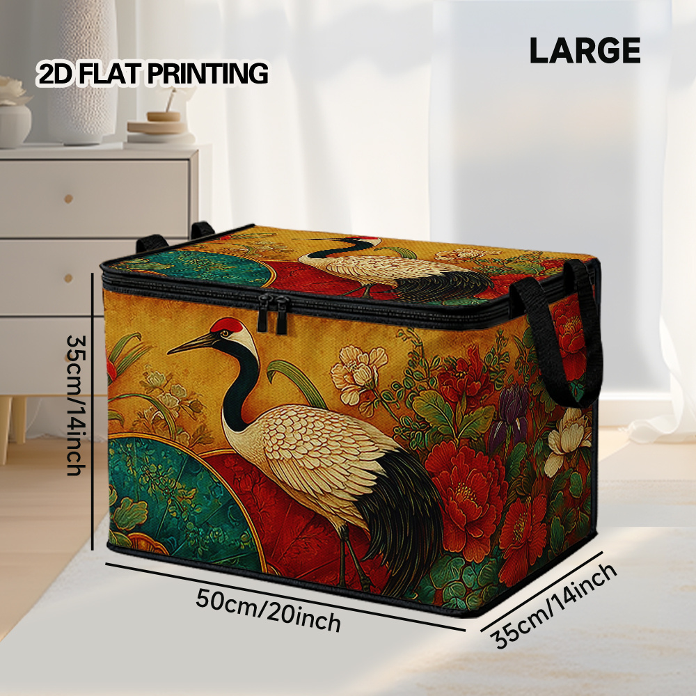 TEMU 1pc Crane Blossoms Japanese Vintage Art Pattern Storage Basket | Polyester, , Large Capacity, Great For Dog Supplies, Cat Accessories, Laundry
