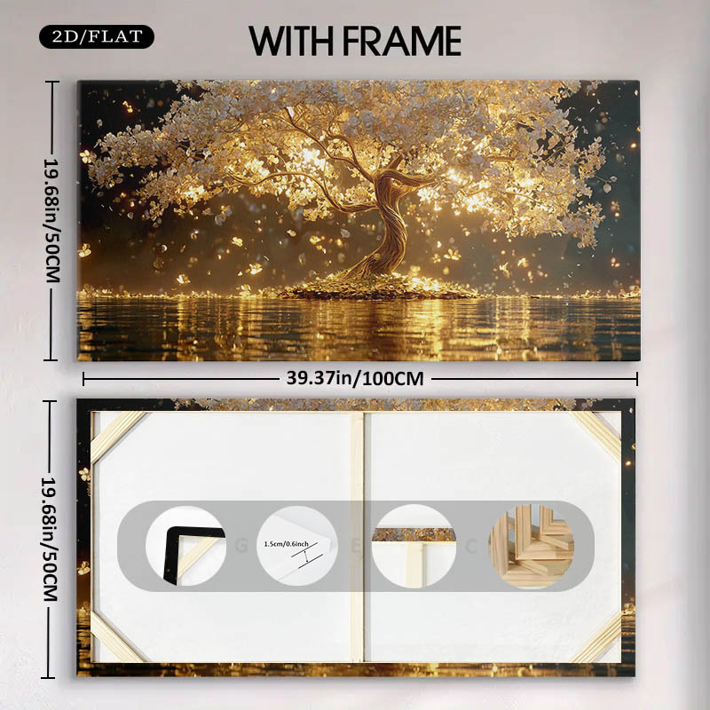 TEMU 1pc Large Wall Tree Illuminated Night - Framed Canvas 50x100cm/19.7"x39.4" Suitable For, Bedroom, Office Decor - / Use - Luxury Gift, 2d