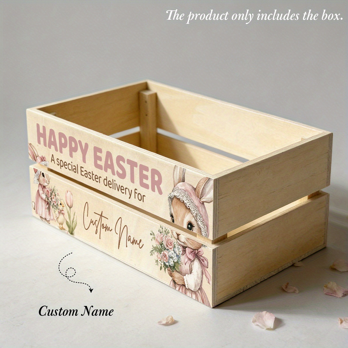 TEMU Personalized Name/number Easter - Wood Storage Trunk With Pink Headscarf , Egg Hunt Container For Easter Gifts, Showers & Spring Decorations -