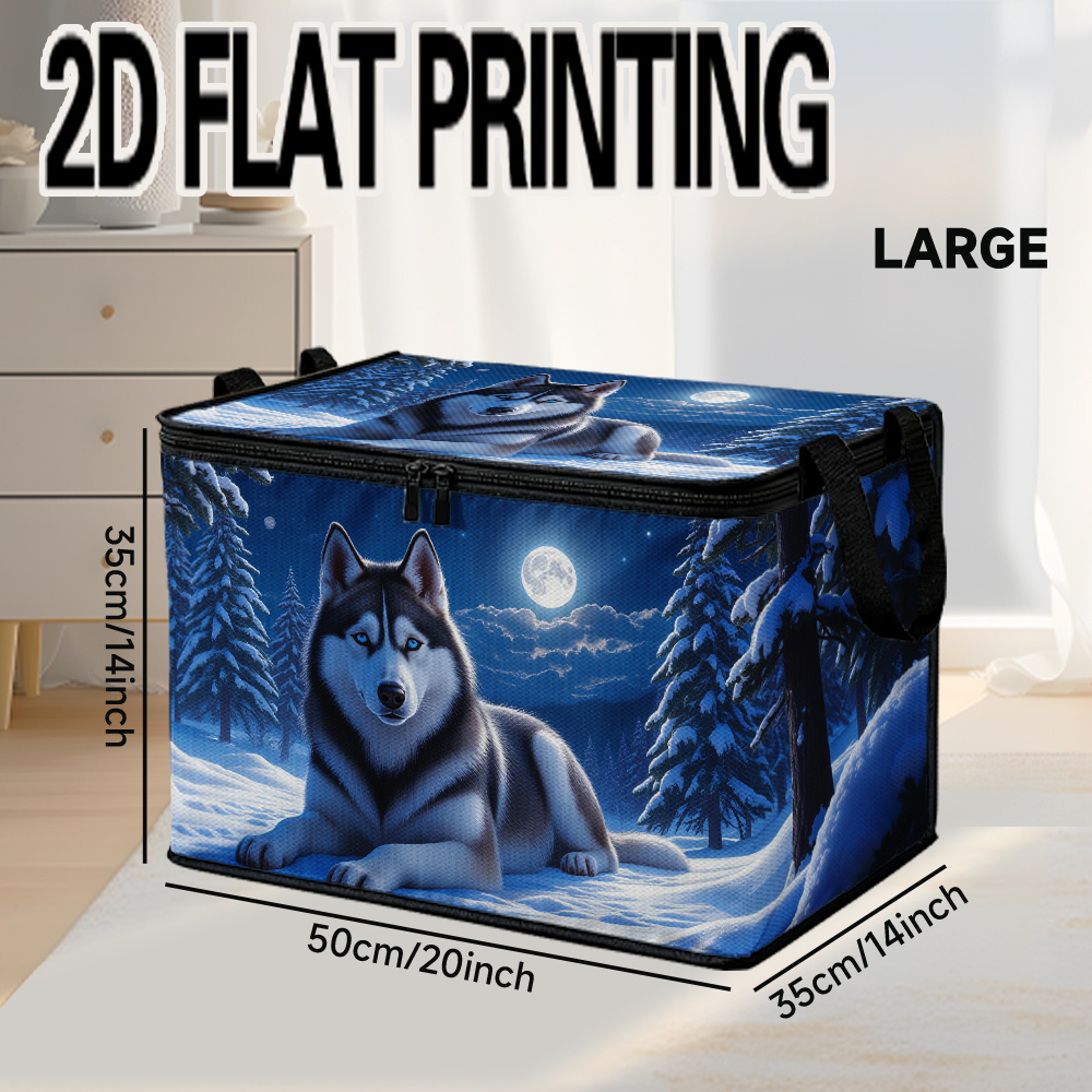 E-shop 1 Stück Winter Wolf & Motiv Aufbewahrungsbox mit Deckel - Eleganter 2D Flachdruck Rechteckig, geeignet für Haustierbedarf, saisonale Deko,