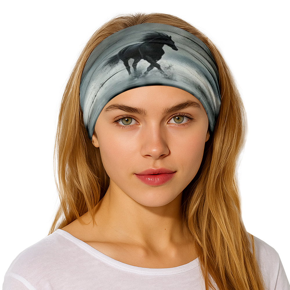 Image of 1pc - Patterned Elastic Wide Hair Band | Breathable And Sweat-absorbent Fabric, Soft Knotted Headband Style For Men And Women, Ideal For Yoga, Running, Cycling, Fashion Hair Accessory