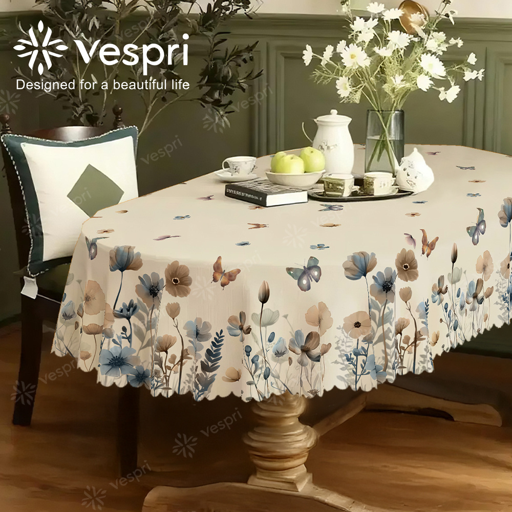 TEMU Tovaglie Primaverili | Decorazioni Bianche e Beige con e Fiori, Stile in , Rettangolari e Ovale, Poliestere, Ideali per Ristoranti, Feste,