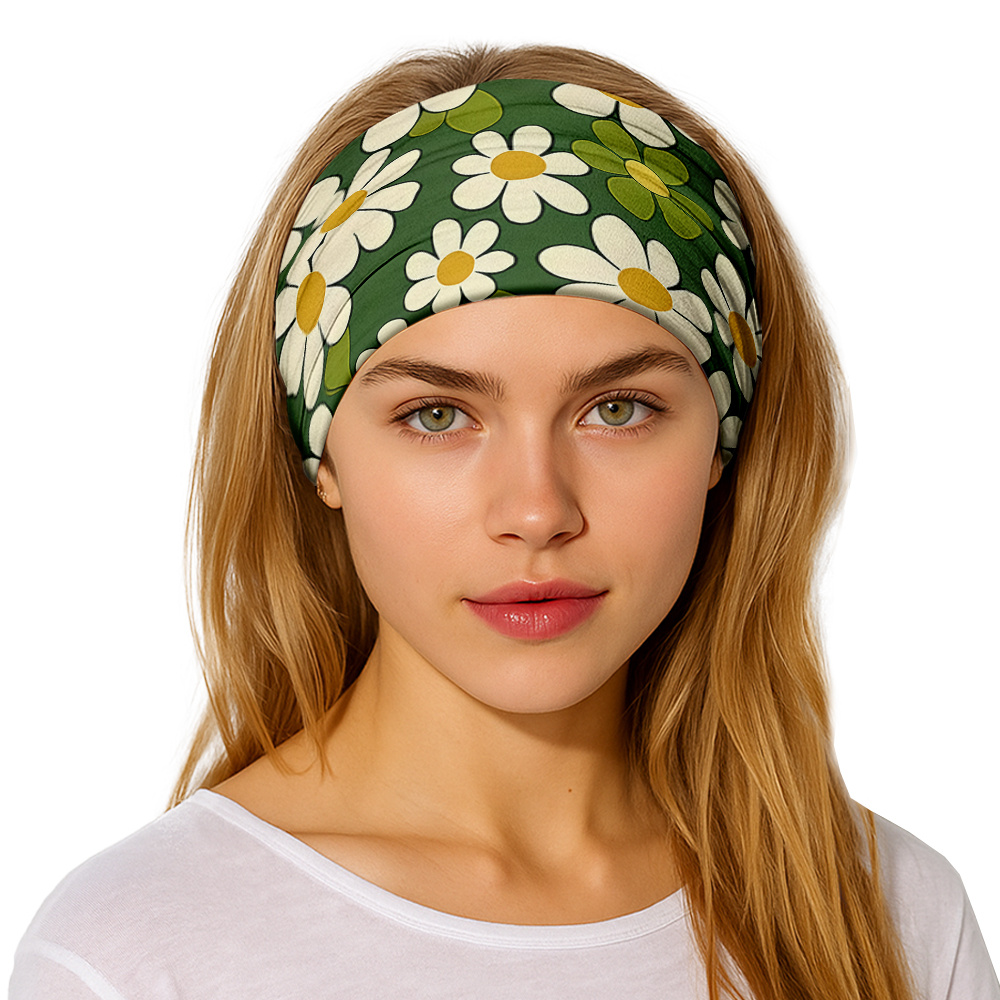 TEMU 1pc Daisy - Designed Stretchy Wide Headband, And Moisture-wicking Material, Gentle Knotted Bandana Design For Men And Women, Perfect For Yoga,