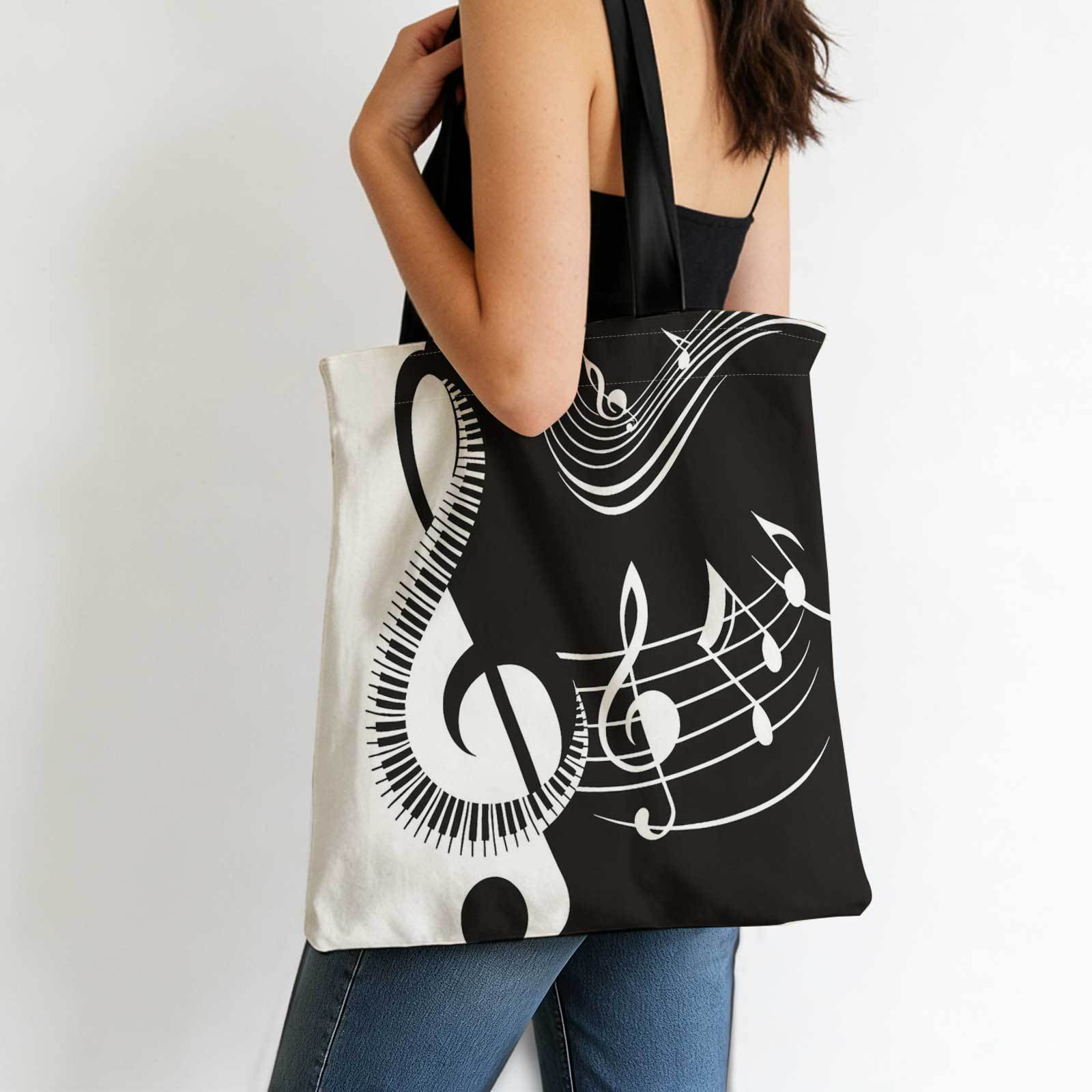 Image of 1pcs Bag Musical Notes, Piano Keyboard, Treble Clef Suitable For Daily Commuting, Shopping, Use, Travel And Leisure, Etc., Featuring And Machine - Washability