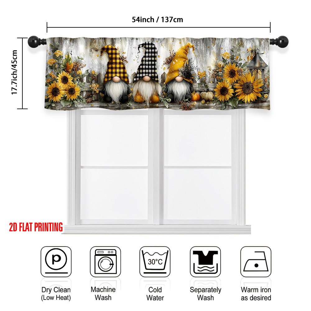 TEMU 2d Flat, 1pc 1pcs Gnome & Valance Curtain Rod Pocket - Semi-sheer Window Suitable For Bedroom, Living Room, Kitchen Decor - Gnomes With