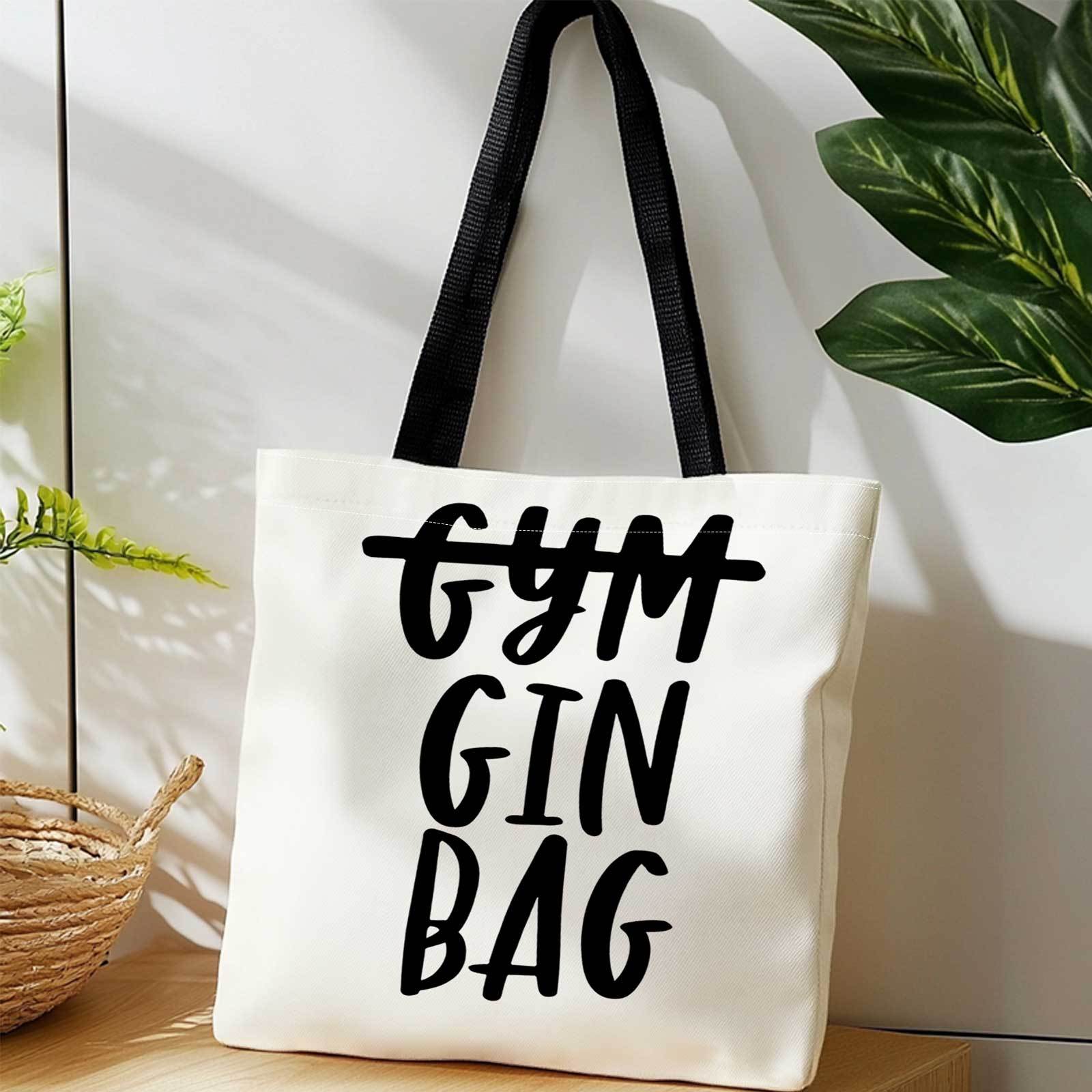 TEMU 1pc Double-sided Printing Printed Shopping Tote Bag + Wine Bag, Gym Bag, Fun Font Design, Minimalist Style + Lightweight Foldable, Reusable