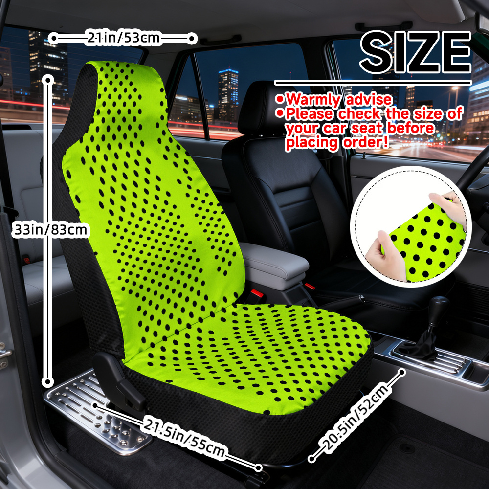 TEMU 2d Flat Printing, 2pcs, Seat Covers Green Polka Dot Print, Durable Fabric, Soft And Comfortable, For Cars, Suvs, Sedans, And Trucks, Providing