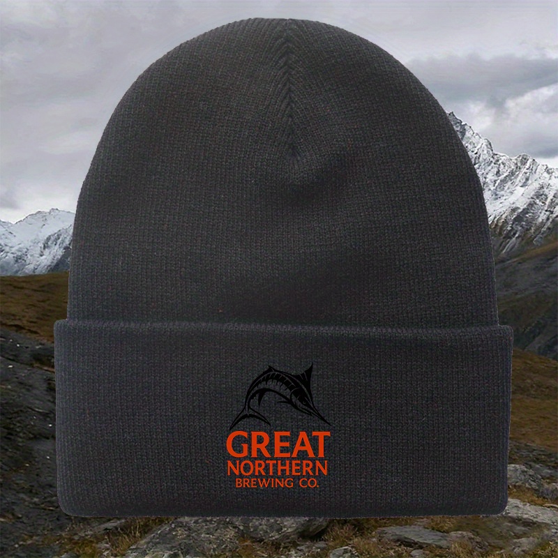 TEMU 1pc, "great Northern Brewing Co." Printed Beanie, Unisex Warm Hat For Autumn And Winter , Casual Holiday Gift, Daily Accessory, Suitable For Men