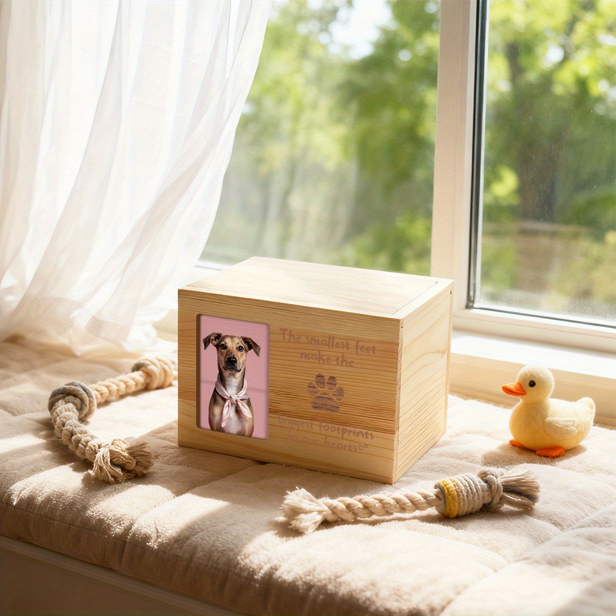 Wood Pet Memorial Urn for Ashes & Photo Display