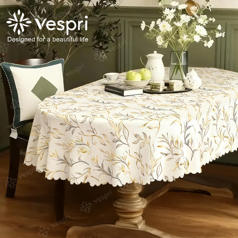   spring and floral tablecloths with white and beige decorations featuring patterns and branches contemporary style in round rectangular and oval shapes ideal for restaurants parties holidays and outdoor events