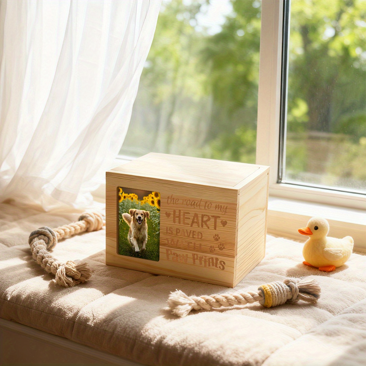 Decorative Wooden Urn with Paw Prints Design